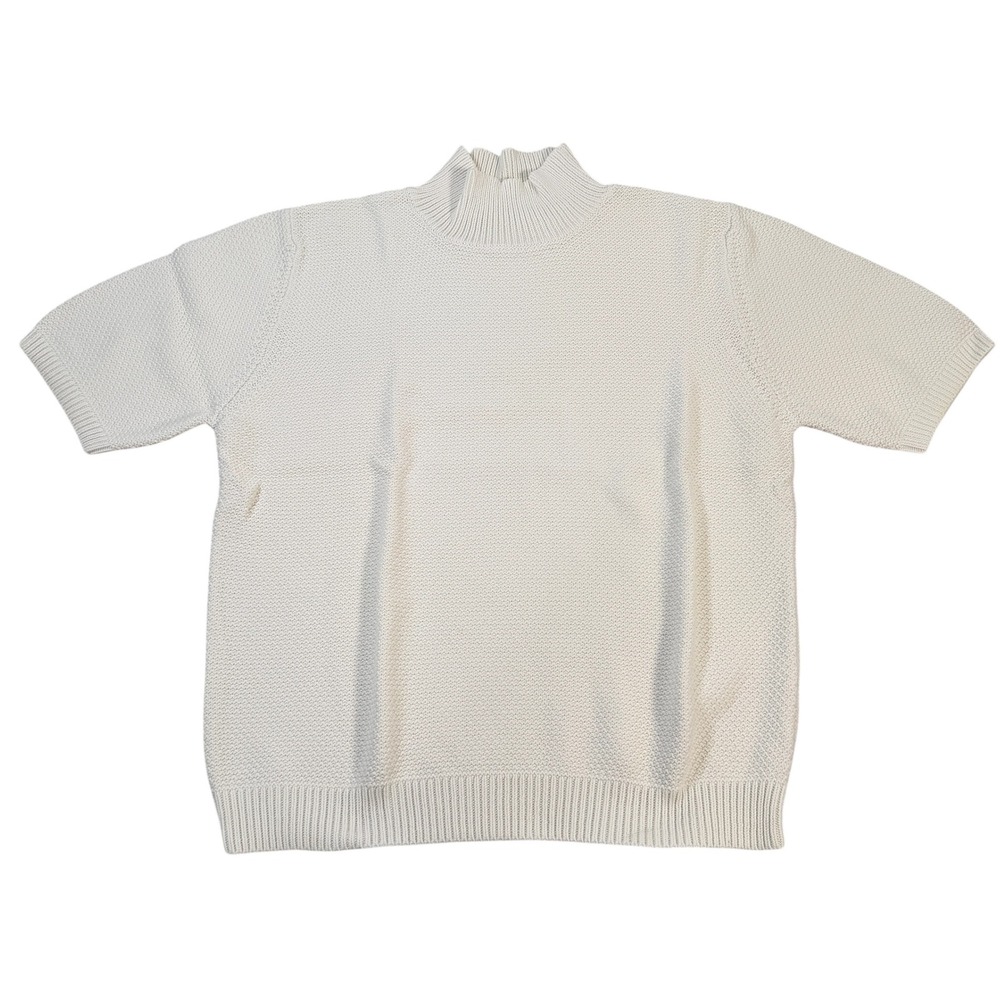 Nordstrom Womens Cream Cotton Textured Mock Neck Short Sleeve Sweater Large